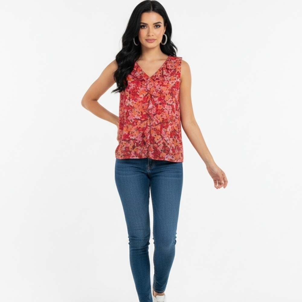 Vince Camuto Floral Ruffle Blouse - Red and Pink NEW WITH TAGS